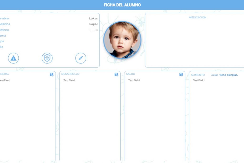 Función de ficha del alumno de la agenda digital para escuelas infantiles Babbyday