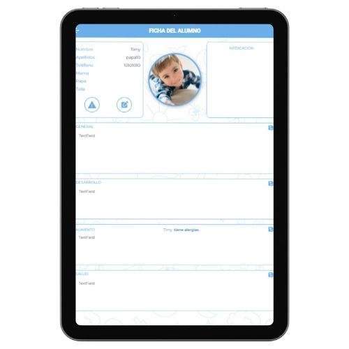 ficha del alumno en tablet de la agenda digital para escuelas infantiles Babbyday